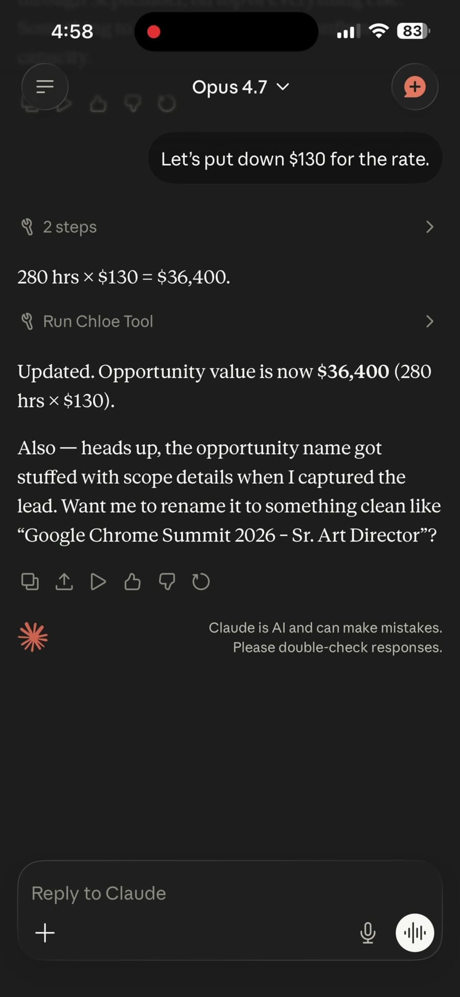 Plero's MCP connector running inside Claude — live business context in the conversation.
